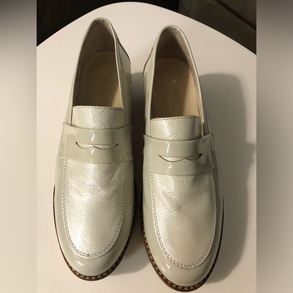 Anthropologie Cream Platform Loafers with Smooth Leather Finish